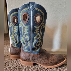 Twisted X Cowboy Boots Ruff Stock  Cognac Elephant Print/Blue Size 10 Width D